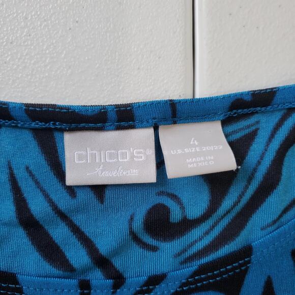 Chico's Travelers Dress Womens 4 US 20/22 Blue Black 3/4 Sleeve Plus Stretch - Picture 3 of 8